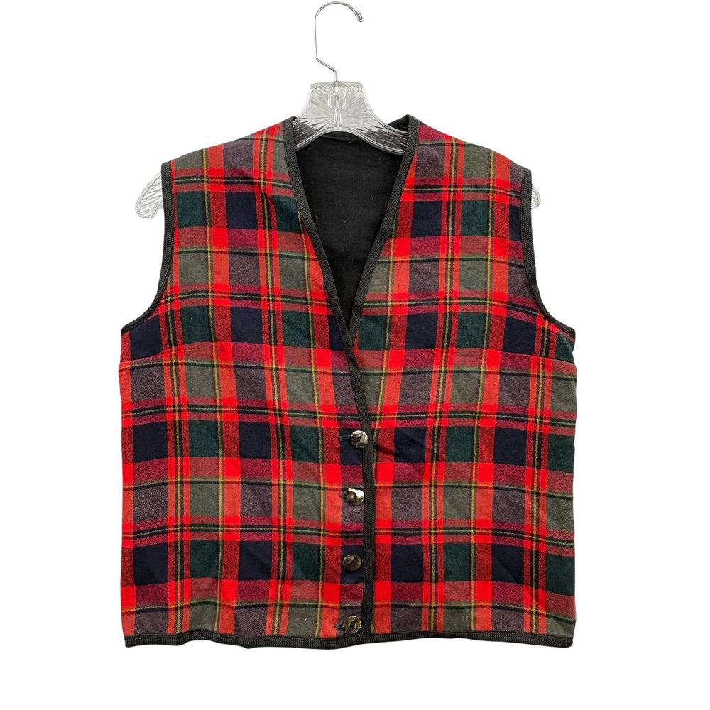 Vintage Vest Reversible Red Green Plaid 90s Preppy Grunge‎ Layering Cabin S